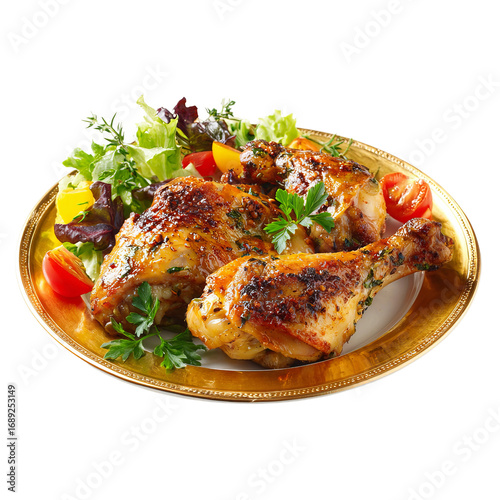 top view of oven baked chicken thighs and salad on plate
