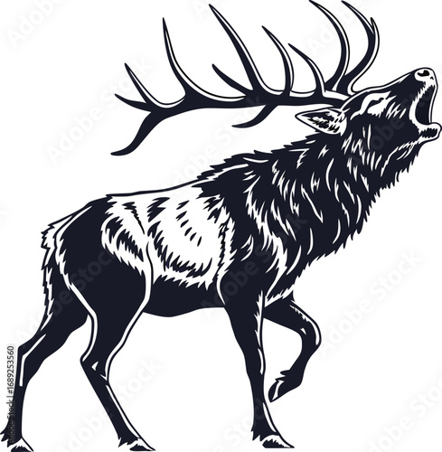 Print Majestic elk silhouette roaring with antlers