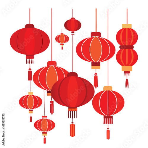 Collection of traditional chinese red lanterns for festive celebrations