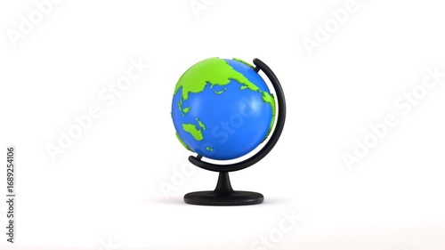 global map with stand animation 3d render concept of Table Earth globe map animation on green planet, Planet Earth model spinning, globe world map animation, school supplies icon animation