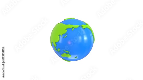Earth globe animation 3d render concept of Real Earth globe map on green planet, Earth planet rotating, globe world map, blue ocean water globe icon animation