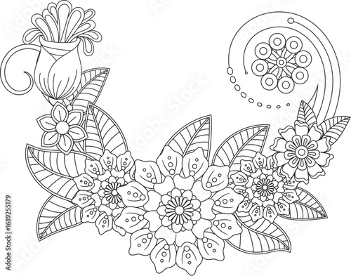 Relaxing flowers coloring page 130 intricate floral design for adult coloring enthusiasts white background