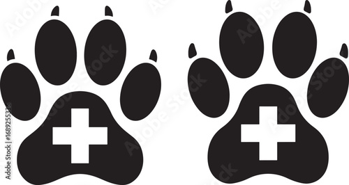 Two paw prints with medical cross silhouette