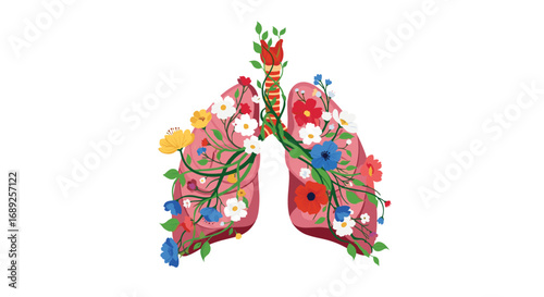Beautiful lungs symbolizing life health and blooming vitality with floral embellishments