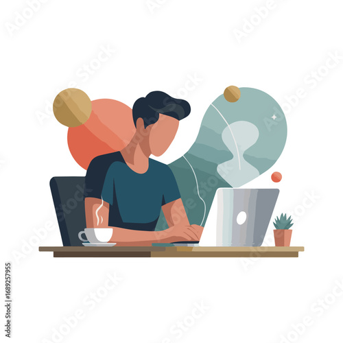 Business related remote working setup virtual team happy hour colorful flat vector illustration on white background
