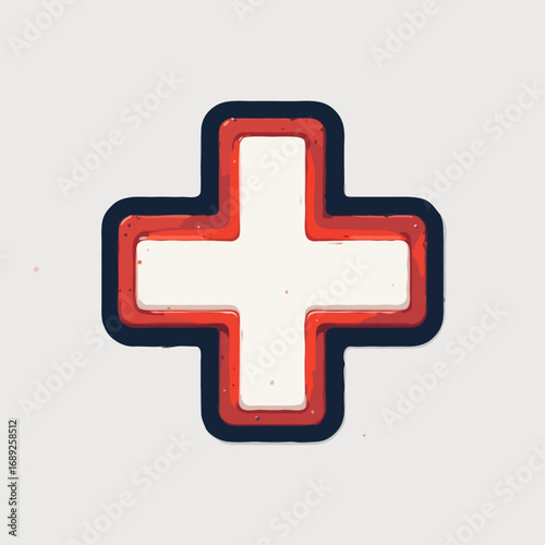 Red and Blue Bordered White Medical Cross Symbol.