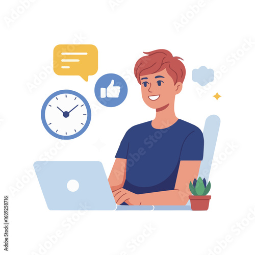 Business related remote working setup virtual team happy hour colorful flat vector illustration on white background