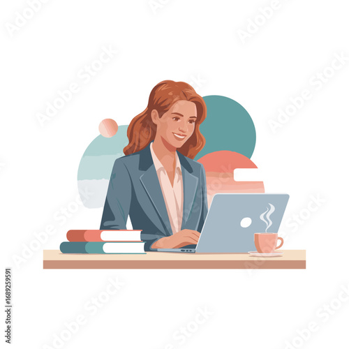 Business related remote working setup virtual team happy hour colorful flat vector illustration on white background