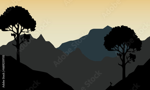 Illustration of a Panorama of Mountains with Trees