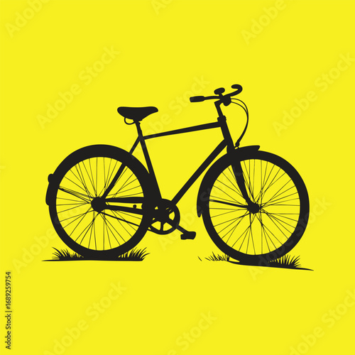 An isolated yellow vintage bicycle with its pedals and chain visible is ready for a cycling activity