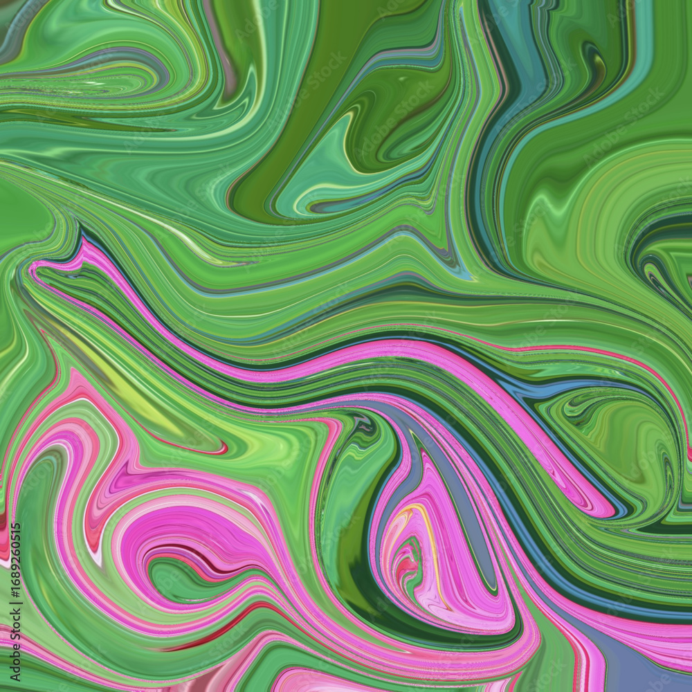 Obraz premium Abstract green and pink marble swirl with fluid shapes, vivid colors, and flowing movement, perfect for art prints, creative projects, and modern textures.