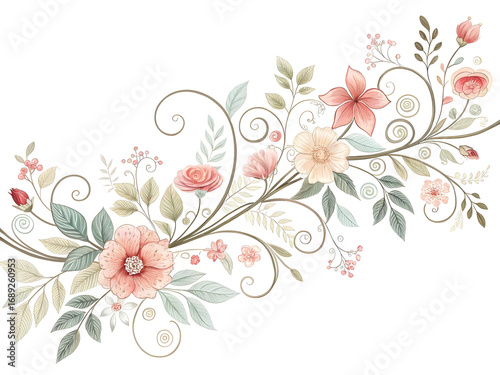 Elegant floral vine with soft pink and peach blossoms romantic