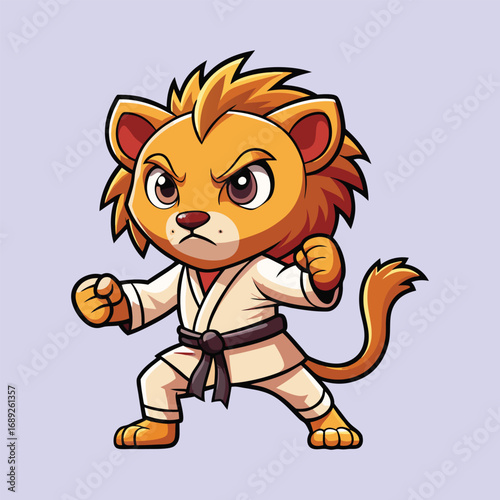 Cartoon tiger character in karate outfit showing martial arts stance.