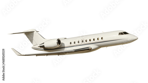 Stylish White Private Jet with Dual Jet Engines, Flying from a Side View, Great for Infographics, Posters, Education, and Promotional Content. Isolated on a Transparent Background