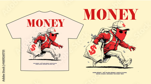 Money T-shirt Design, Retro Streetwear Style Urban Money motivitional graphic streetwear t-shirt design 