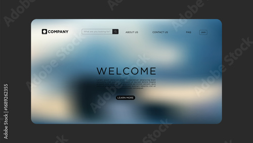 Modern website landing page with welcome message and elegant blurred background design