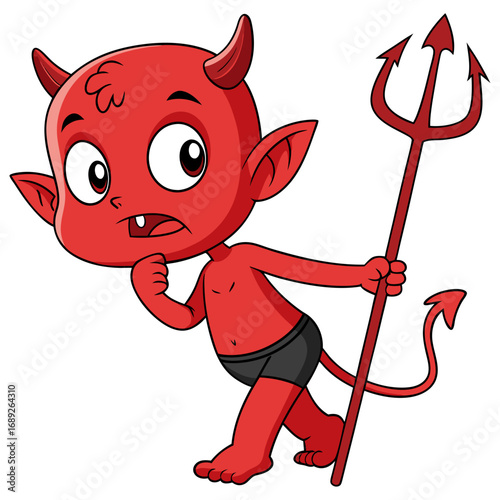 Cute Halloween Devil Cartoon with Trident | Little Red Demon Character