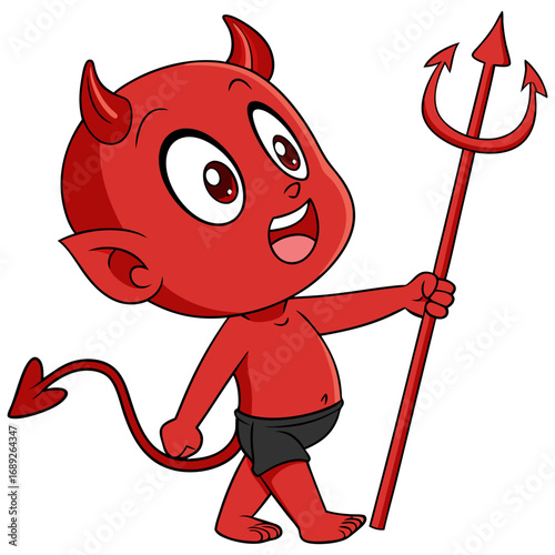 Cute Halloween Devil Cartoon with Trident | Little Red Demon Character