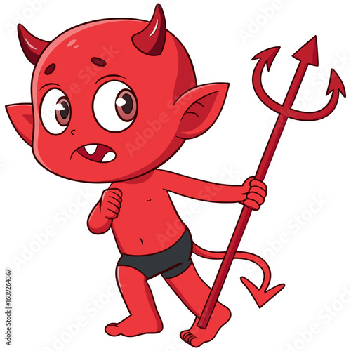 Cute Halloween Devil Cartoon with Trident | Little Red Demon Character