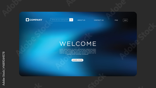 Modern website landing page design with elegant welcome message and call to action button