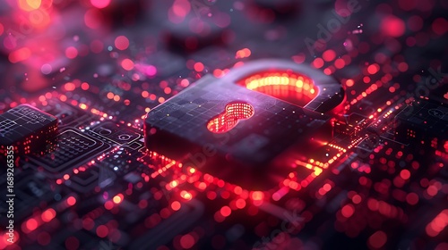 Secure digital data protection visualized with glowing digital lock and circuit board