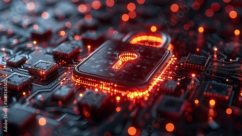 Digital padlock glowing on futuristic circuit board symbolizing cybersecurity and data protection
