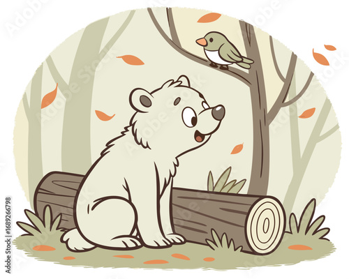 A fun comic drawing of a fat cat and a wild mouse chasing a squirrel on a tree branch