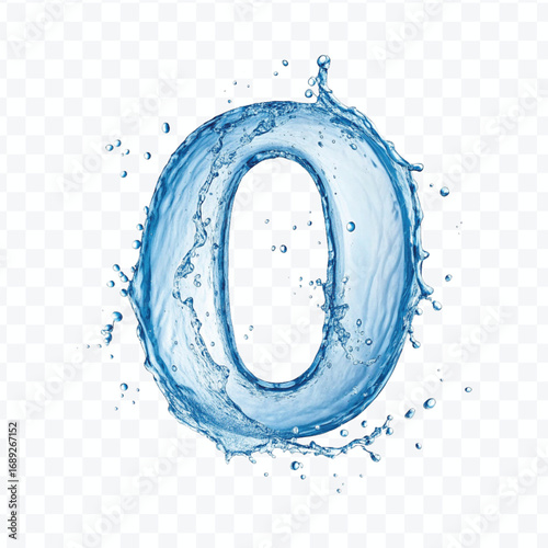 abstract 3d number 0 digit made by water splash isolated on transparent background