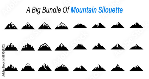 Collection of Mountain Peaks in Black and White Silhouette Style on a White Background silhouette