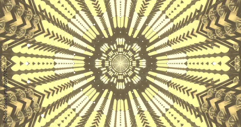 AI-generated abstract mandala of soft gold and beige tones in a symmetrical, kaleidoscopic design