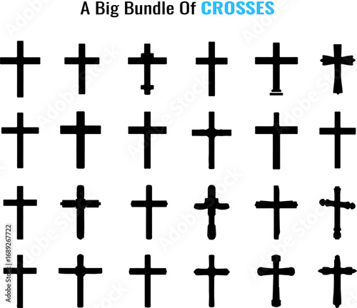 Collection of Twenty Four Crosses in Various Styles and Shapes in Black silhouette collection crosses