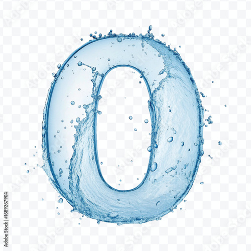abstract 3d number 0 digit made by water splash isolated on transparent background