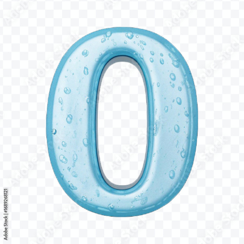 abstract 3d number 0 digit made by water splash isolated on transparent background