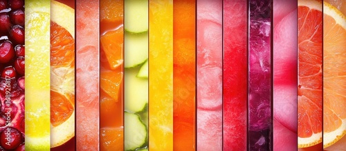 Vibrant Rainbow of Fruit: A Vertical Collage of Juicy Textures and Colors