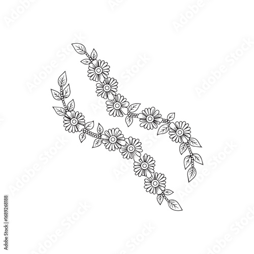 Beautiful floral ornamental doodle mehndi style pattern hand drawn decorative outline vector illustration coloring page for kids and adults