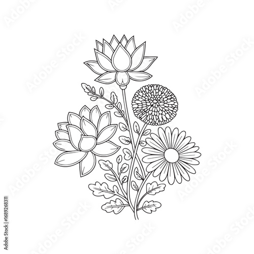 Beautiful floral ornamental doodle mehndi style pattern hand drawn decorative outline vector illustration coloring page for kids and adults