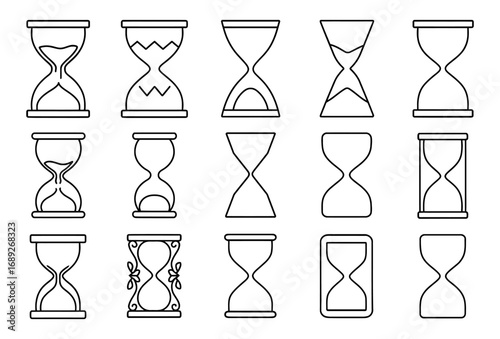 Collection of minimalist hourglass icons with line art style