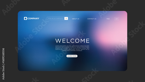 Modern website welcome screen with gradient background for business or startup landing page