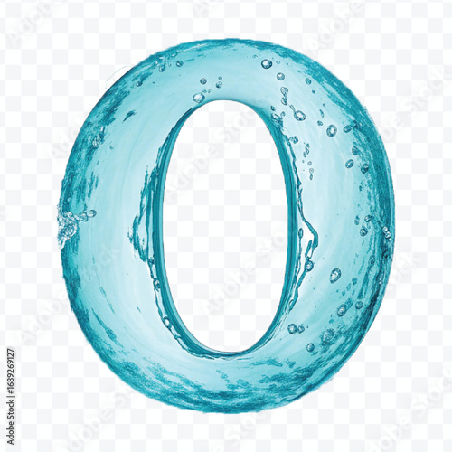 abstract 3d number 0 digit made by water splash isolated on transparent background