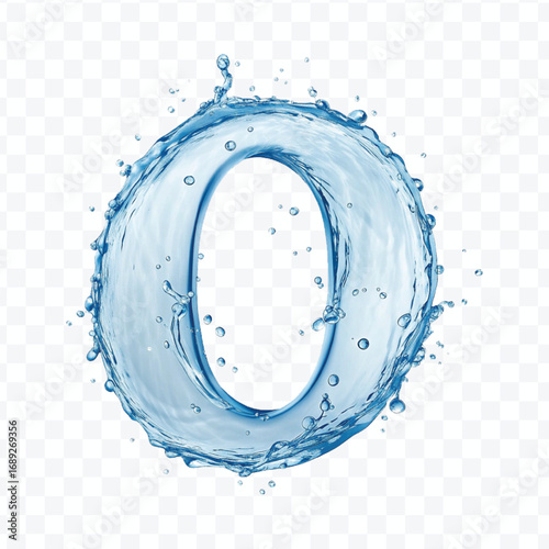 abstract 3d number 0 digit made by water splash isolated on transparent background