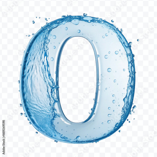 abstract 3d number 0 digit made by water splash isolated on transparent background