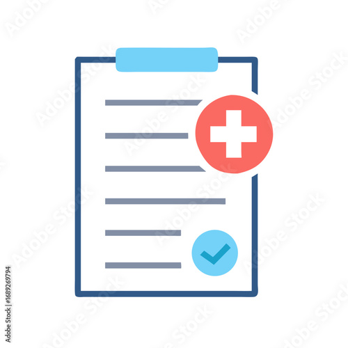Medical Report Icon with Plus Sign and Checkmark