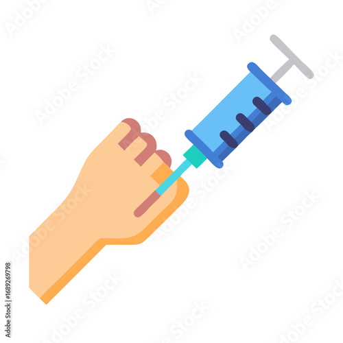 Flat illustration of hand getting vaccine shot with syringe