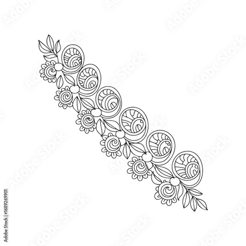 Beautiful floral ornamental doodle mehndi style pattern hand drawn decorative outline vector illustration coloring page for kids and adults
