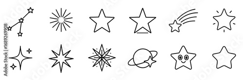 Set of line art star icons and constellation designs