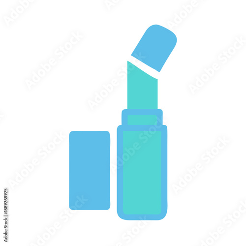 Blue lipstick on black background with cap off graphic