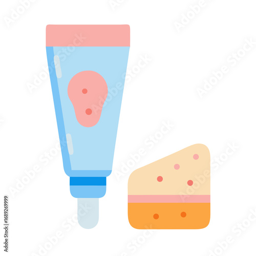 Flat graphic of a skincare tube with sponge applicator