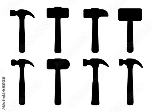 Collection of hammer silhouettes: diverse designs for construction and carpentry