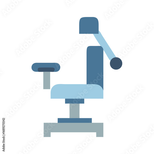 Blue dental chair on black background in flat illustration