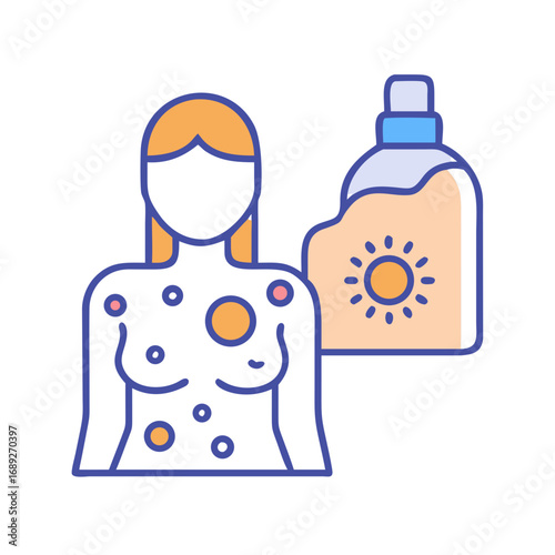 Sunscreen and skin rash illustration on a black background